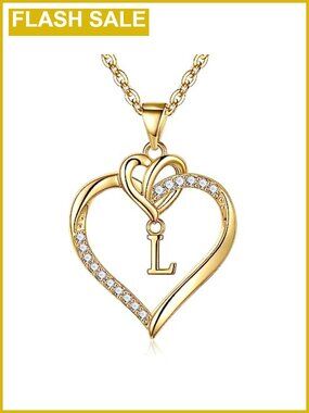14k Gold Plated Heart Initial Necklace for Women Cubic Zirconia